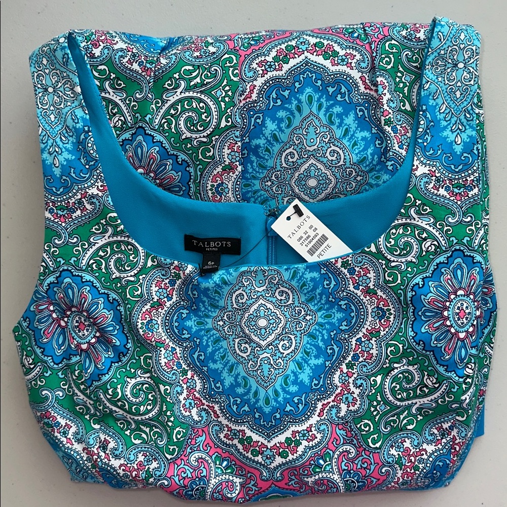 NWT TALBOT Vibrant Blue and Green Paisley Midi Dress Size 6P - Picture 11 of 12